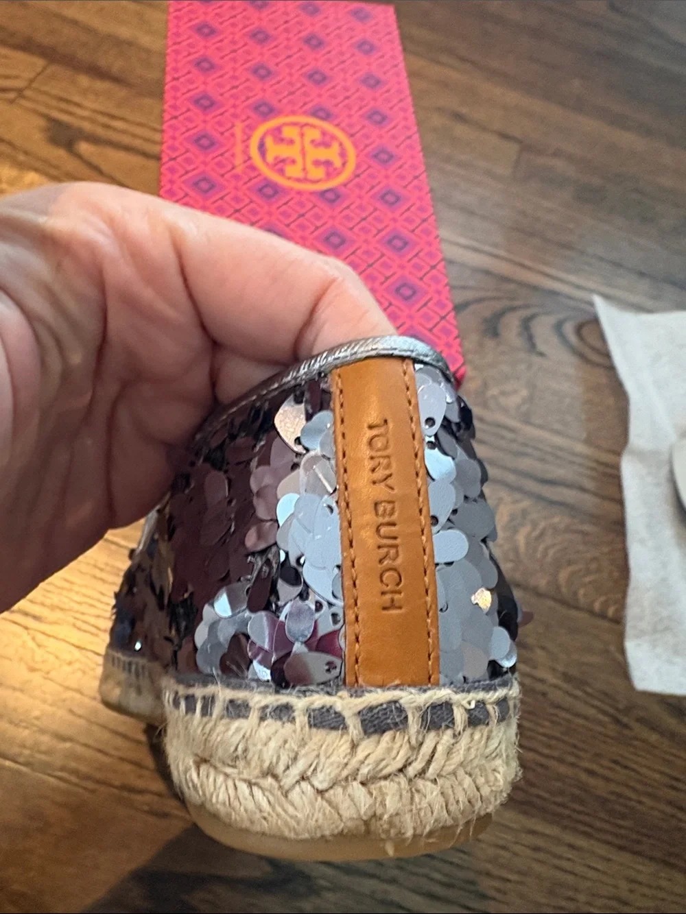 Tory Burch Mischa flat espadrille silver oval sequins